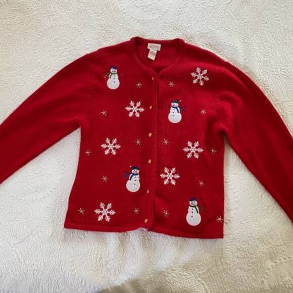 Woman's Winter (Snowman/Snowflake) Themed Cardigan Sweater - Picture 1 of 5